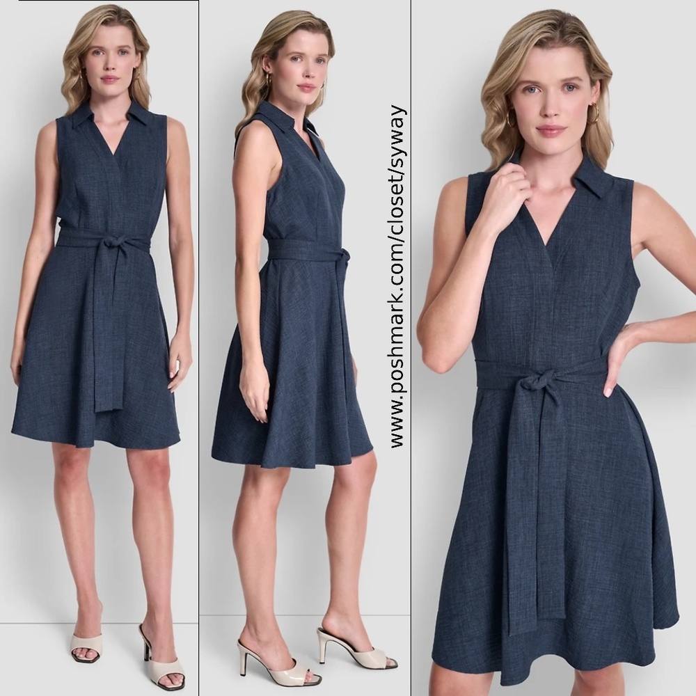 Dkny Sleeveless Button-Front Shirt Dress Chambray